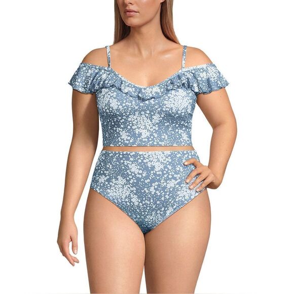 Land's End Two Piece Pique Ruffle Midkini and bottom Meadow Dixie floral Var - Picture 3 of 9